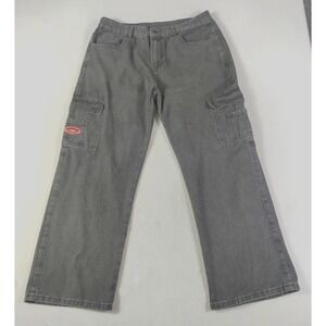 Manfinity Jeans Mens 38 Gray Relaxed Wide Leg Cargo Denim‎ Streetwear Baggy
